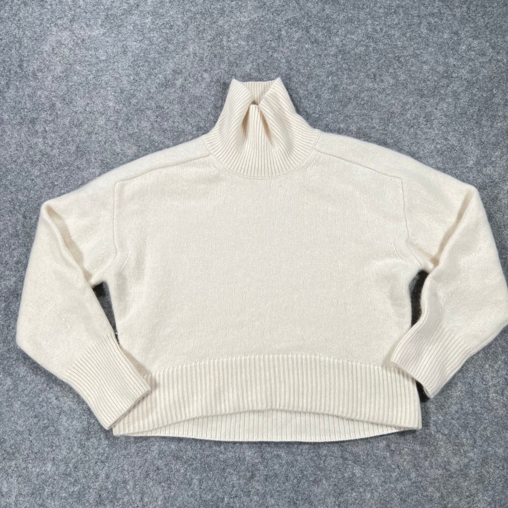 Massimo Dutti Sweater Womens L Cream Cashmere Cropped Turtleneck Knit